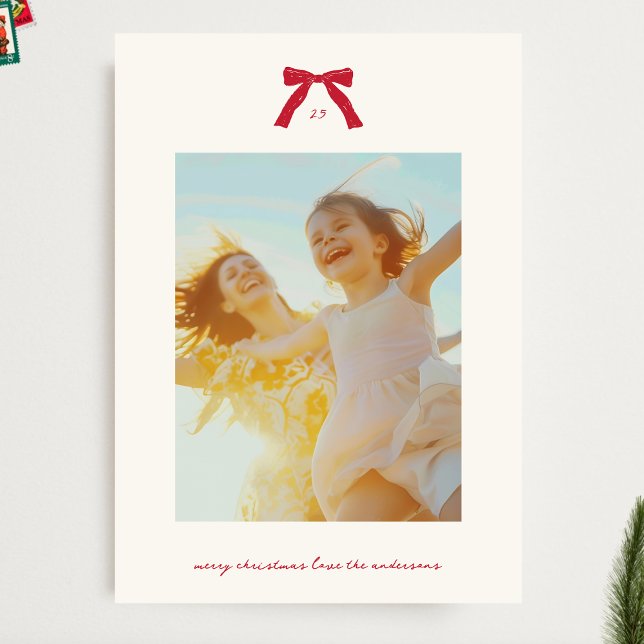 Christmas Red Vintage Bows Custom Photo Holiday Card (Creator Uploaded)