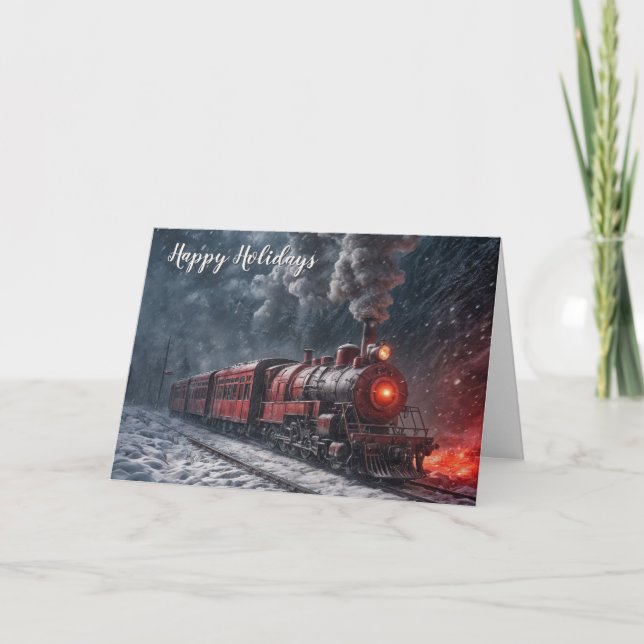 Christmas Red Vintage Snow Train Card (Front)