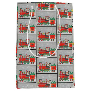 Christmas Red Vintage Train Santa Xmas Holiday Medium Gift Bag