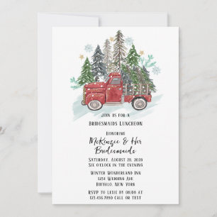 Christmas Red Vintage Truck Bridesmaids Luncheon Invitation
