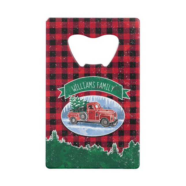 Christmas Red Vintage Truck Buffalo Plaid Add Name (Front)