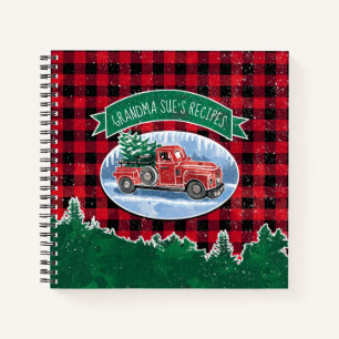 Christmas Red Vintage Truck Buffalo Plaid Recipe Notebook
