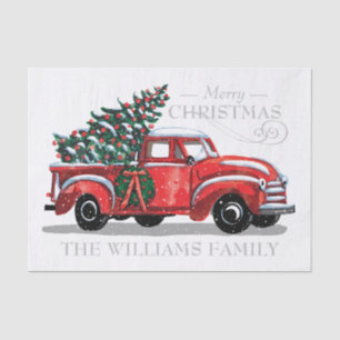 Christmas Red Vintage Truck Family Name Tissue Paper