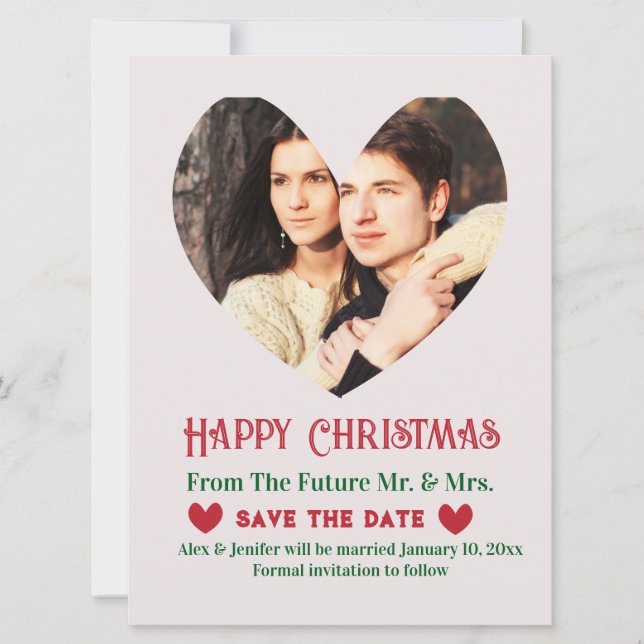 Christmas Red Wedding Save the Date Holiday Card (Front)