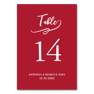 Christmas Red Wedding Table number Card