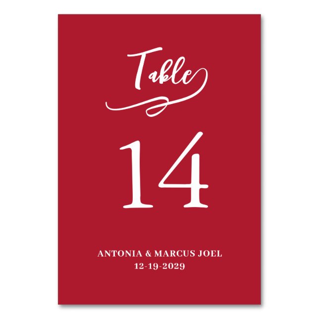 Christmas Red Wedding Table number Card (Front)