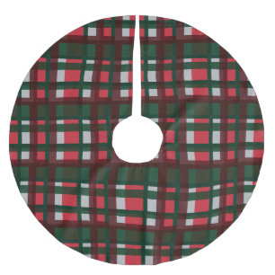 Christmas red white and green madras plaid pattern brushed polyester tree skirt