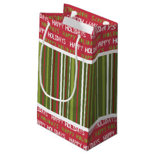 Christmas Red, White and Green Stripes Small Gift Bag