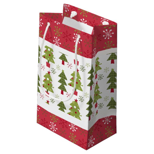 Christmas Red, White and Green Tree  Small Gift Bag (Back Angled)