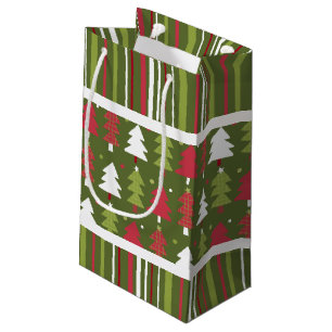 Christmas Red, White and Green Trees and Stripes  Small Gift Bag