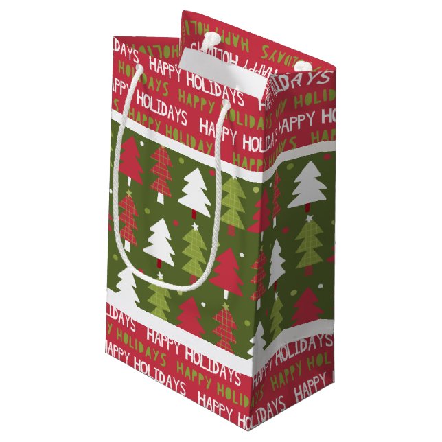 Christmas Red, White and Green Trees  Small Gift Bag (Back Angled)