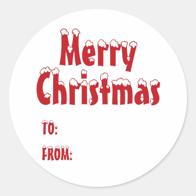 Christmas red white blank to from cute classic round sticker (Front)