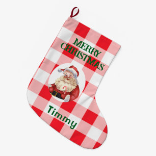 Christmas Red White Check  Large Christmas Stocking