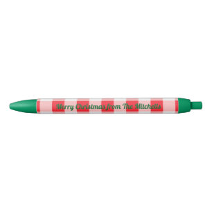 Christmas Red White Check NAME Black Ink Pen