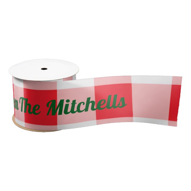 Christmas Red White Check NAME Satin Ribbon (Spool)