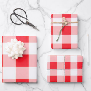 Christmas Red White Check  Wrapping Paper Sheet