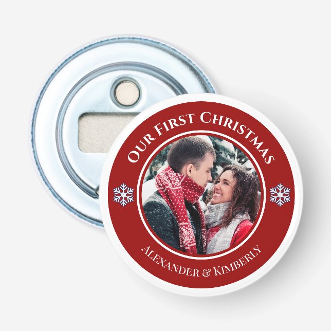Christmas Red White Circle with Top Bottom Texts Bottle Opener (Front)