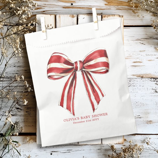 Christmas Red | White Coquette Bow Baby Shower Favour Bags (Creator Uploaded)