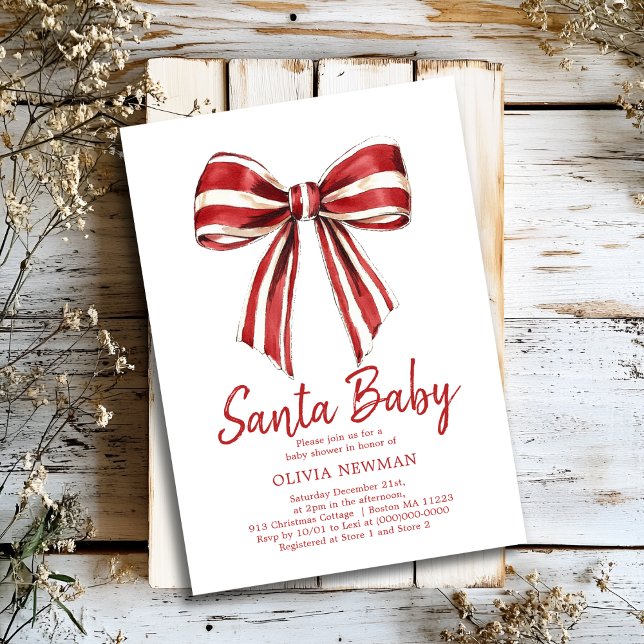 Christmas Red White Coquette Bow Baby Shower Invitation (Creator Uploaded)