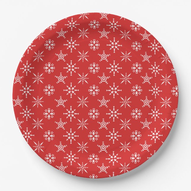 Christmas Red White Elegant Holidays Paper Plate (Front)