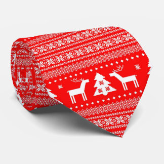 Christmas Red White Fair Isle Pattern Tie
