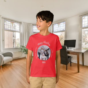 Christmas red white family photo names T-Shirt
