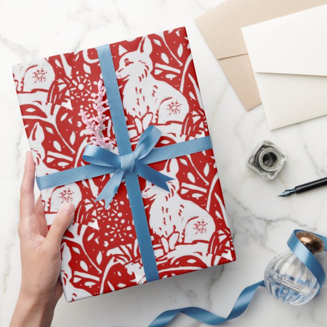 Christmas Red White Fox Snowflake Woodland Winter Wrapping Paper (Gifting)