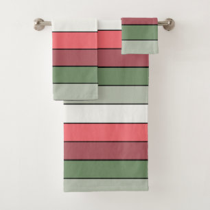 Christmas Red White Green Colour On Textured Paper Bath Towel Set