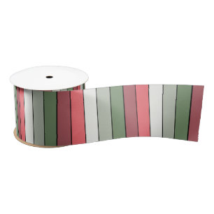 Christmas Red White Green Colour On Textured Paper Satin Ribbon
