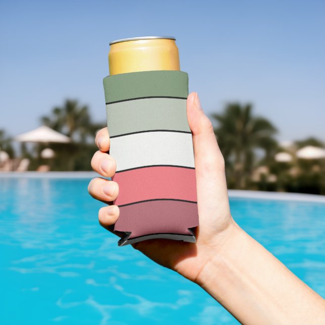 Christmas Red White Green Colour On Textured Paper Seltzer Can Cooler (In Situ Pool)