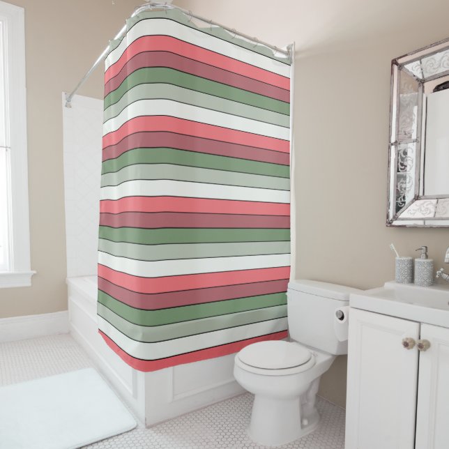 Christmas Red White Green Colour On Textured Paper Shower Curtain (In Situ)