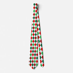 Christmas Red, White Green Diamond Argyle Pattern Tie