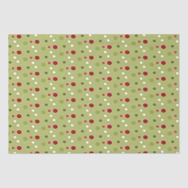 Christmas Red, White Green Dots with Green Backing Tissue Paper (Front)