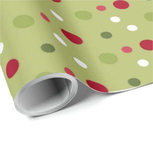 Christmas Red, White Green Dots with Green Backing Wrapping Paper