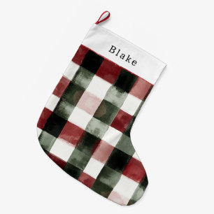 Christmas Red White Green Plaid Stripes Large Christmas Stocking