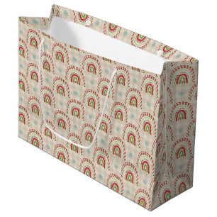 Christmas Red White Green Rainbows & Snowflakes Large Gift Bag