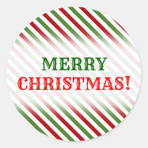 Christmas; Red, White & Green Striped Pattern Classic Round Sticker