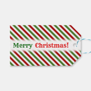 Christmas; Red, White & Green Striped Pattern Gift Tags