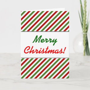 Christmas; Red, White & Green Striped Pattern Holiday Card