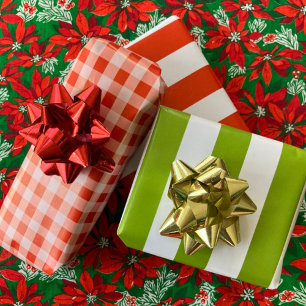 Christmas Red, White, Green Stripes and Gingham 3 Wrapping Paper Sheet