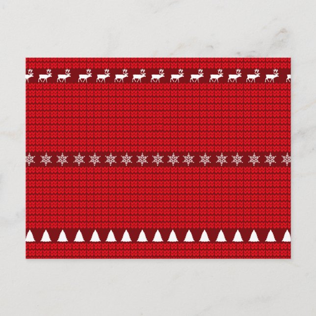 Christmas Red White Knitted Sweater Holiday Postcard (Front)