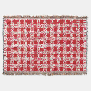 Christmas red white lace plaid vintage farmhouse throw blanket