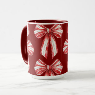 Christmas Red White Peppermint Bows  Mug