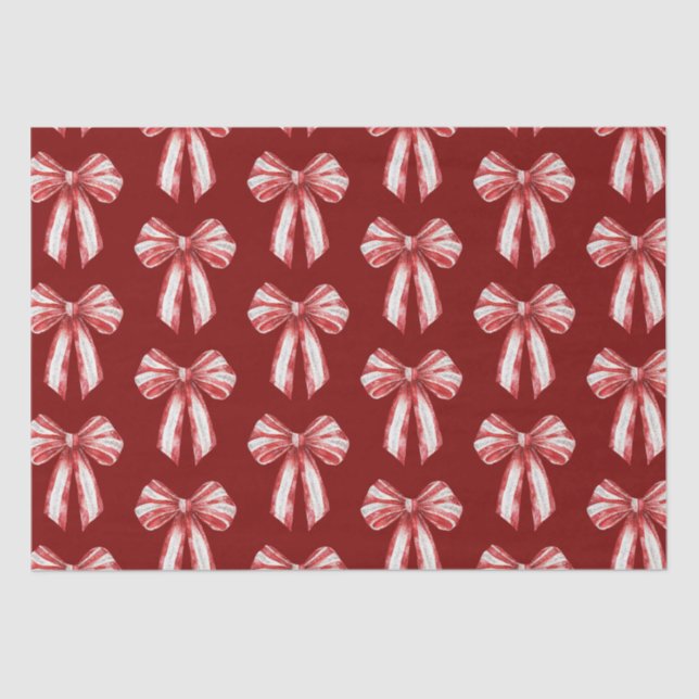 Christmas Red White Peppermint Bows Tissue Paper (Front)