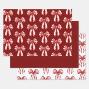 Christmas Red White Peppermint Bows Wrapping Paper Sheet