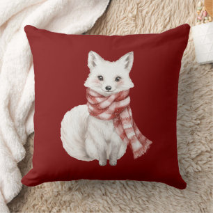 Christmas Red White Peppermint Fox and Deer Cushion