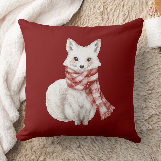Christmas Red White Peppermint Fox and Deer Cushion (Blanket)