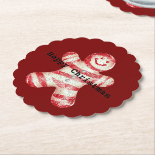 Christmas Red White Peppermint Gingerbread Cookie Paper Coaster