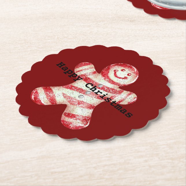 Christmas Red White Peppermint Gingerbread Cookie Paper Coaster (Angled)