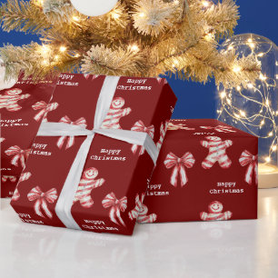 Christmas Red White Peppermint Gingerbread Cookie  Wrapping Paper